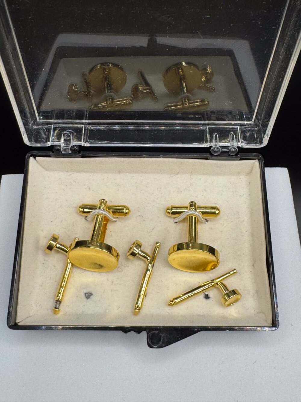 Vintage Gold Tone Cufflinks Shirt Stud Set w Case